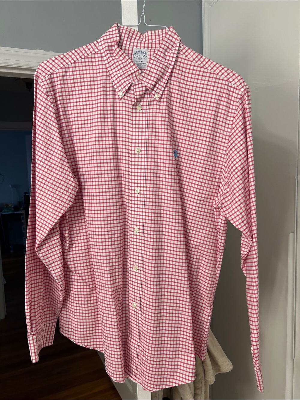 Brooks Brothers Pink and White Check Button-Down Dress Shirt